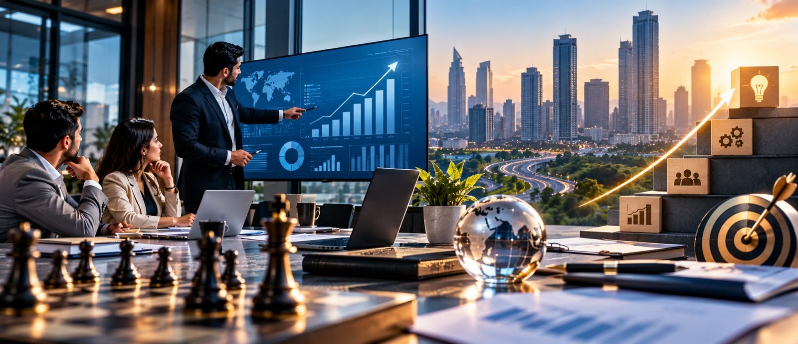 Consultant presenting a growth strategy to business owners